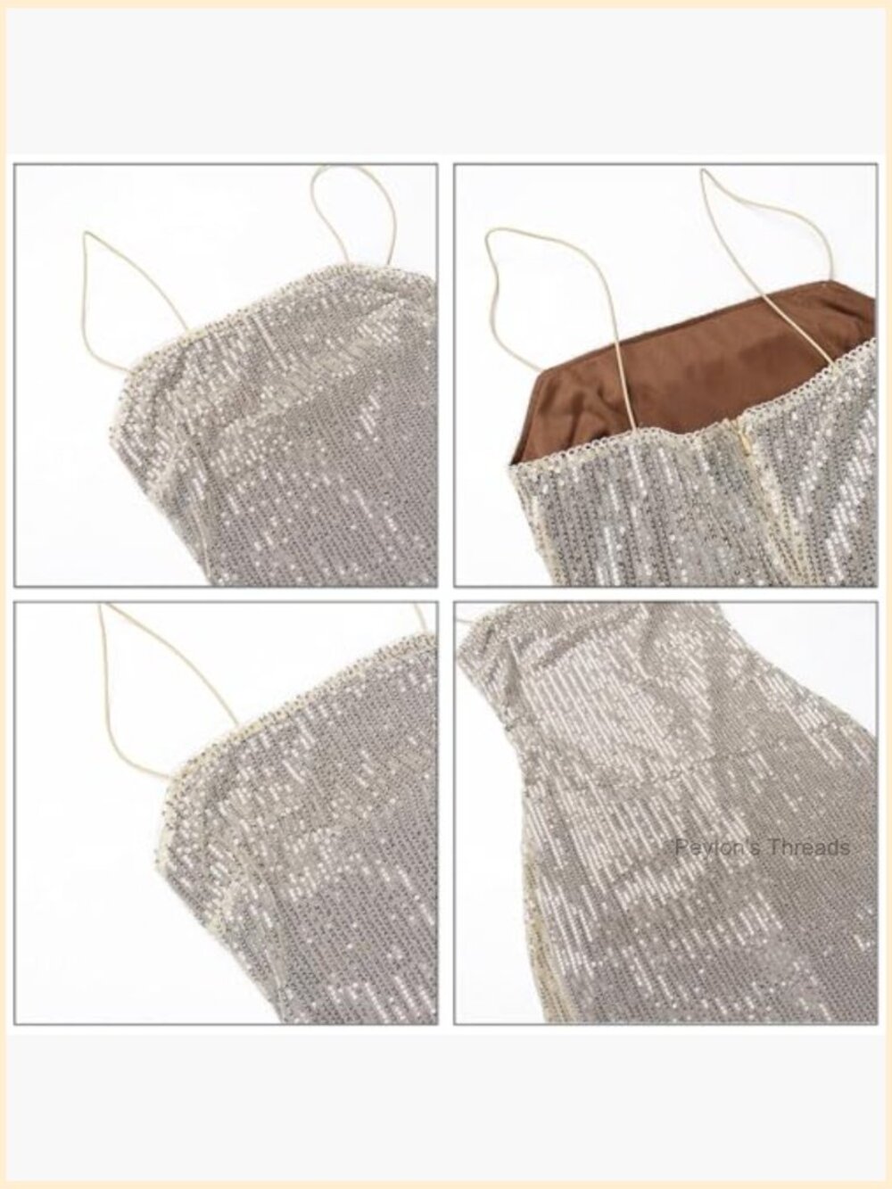 Sequin Midi Bodycon Dress Back Slit Spaghetti Strap Party Dress - Picture 5 of 6